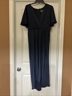 Taylor Navy Flutter-Sleeve Maxi Dress